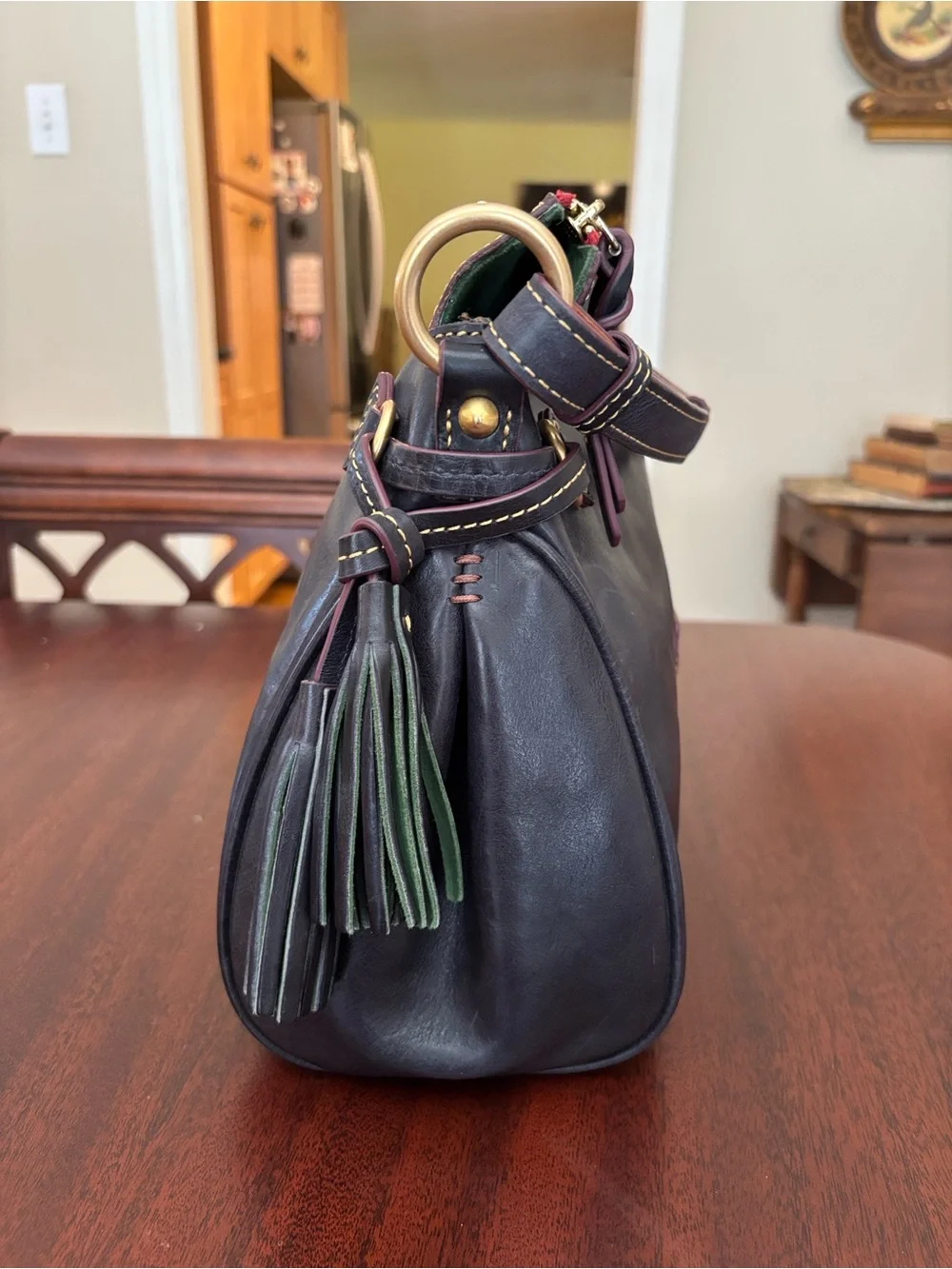 Dooney & Bourke Medium Florentine Leather Zip Hobo Bag Navy